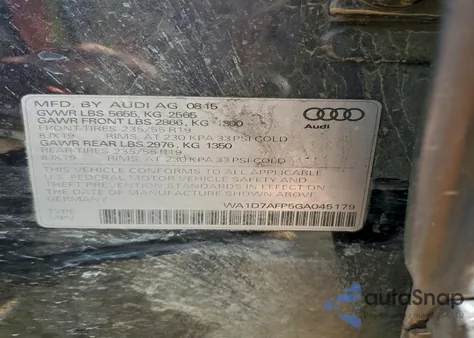 2016 Audi Q5 Premium Plus S-Line from USA, damaged, VIN WA1D7AFP5GA045179
